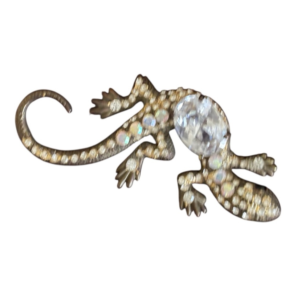 Lizard Pin Brooch with Crystal Accents Women